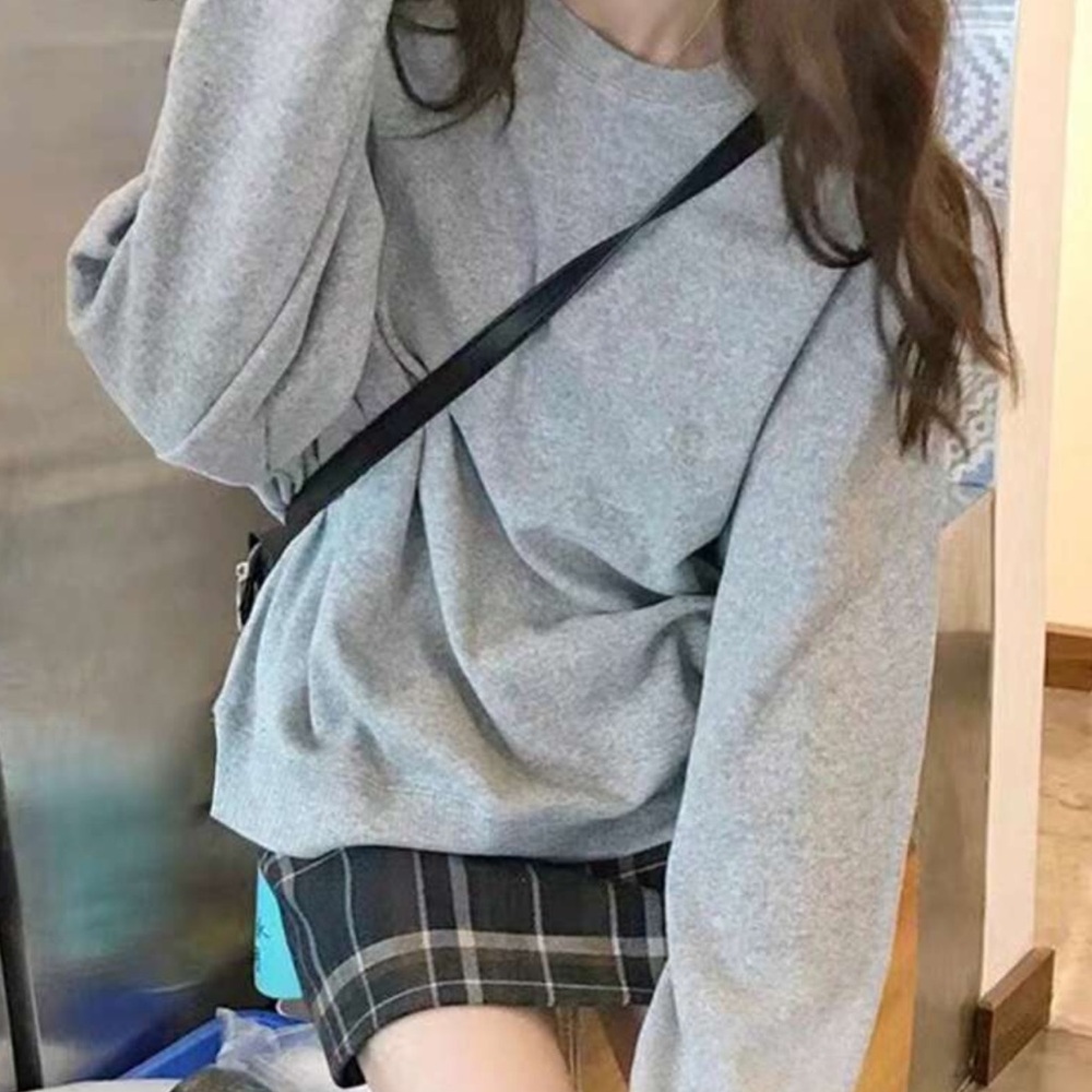 NEW| SHEIN Women’s Round Neck Grey Thermal Lined Long Sleeve Sweatshirt - Picture 3 of 6
